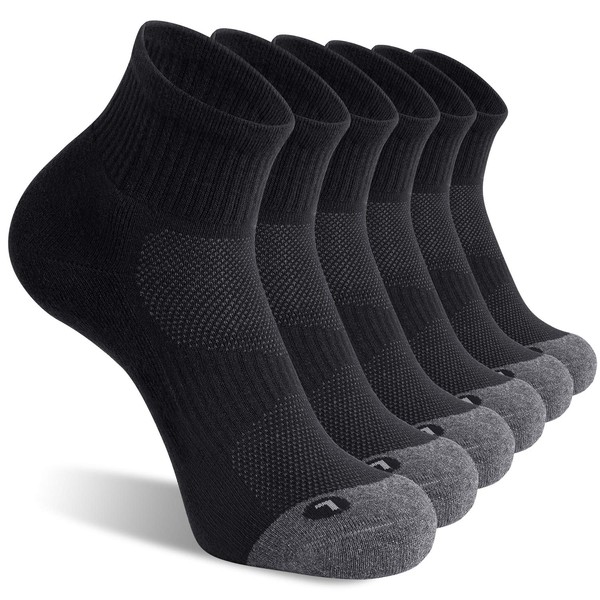 FITRELL 6 Pack Men's Athletic Ankle Socks Cushioned Sports Running Socks, Shoe Size 12-15, Black