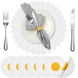 Gandeer 14" Daisy Placemat Set of 6 Embroidered Place Floral Mats Cotton Washable Table Placemats Spring Summer Daisy Table Mats for Kitchen Farmhouse Wedding Baby Shower Decoration