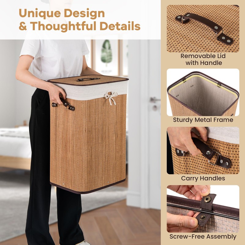 Giantex Bamboo Laundry Hamper with Lid, 72L Large & Tall