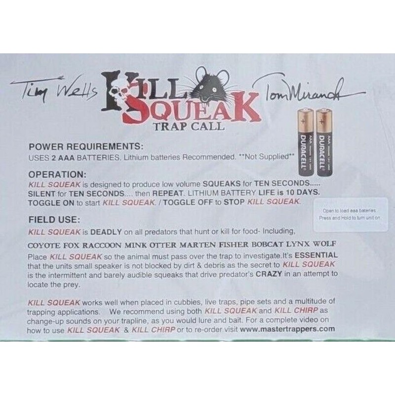 Kill Squeak Trap Call Trapping Supplies - Master Trappers Tom