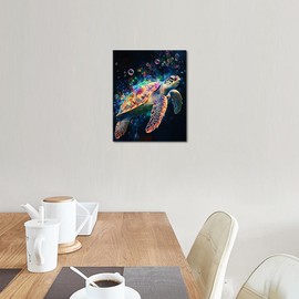TISHIRON Paint by Numbers for Adults Beginner,Brightly Colored Turtle Swimming Ocean with Bubbles Oil Painting Sea Turtle Paintting by Numbers Kits for Home Decor 16 * 20 inch