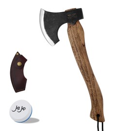 JXE JXO Hatchet, 14.5" Camping Axe 1065 High Manganese Steel and Hickory Handle with Leather Sheath - Bushcraft Hatchet for Wood Splitting and Chopping