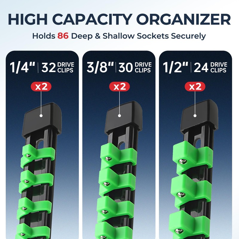Reniteco 6-Piece Socket Organizer Set - 1/4-Inch x 32 Clips,