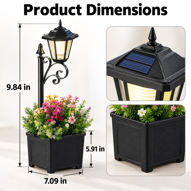 Solar Outdoor Lights with Flower Planter Box – Vintage LED