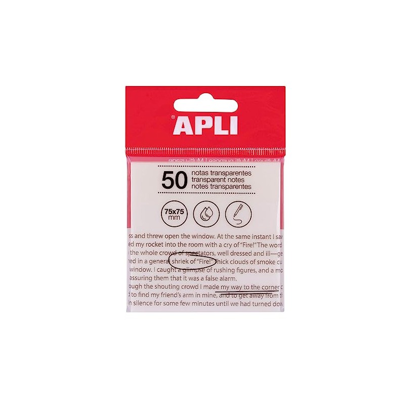 APLI 19568 Clear Sticky Notes 75x75mm White 50 Clear Sheets