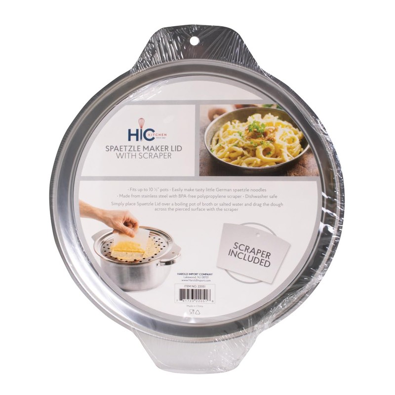 HIC Kitchen Spaetzle Noodle Dumpling Maker Lid with Scraper, Fits
