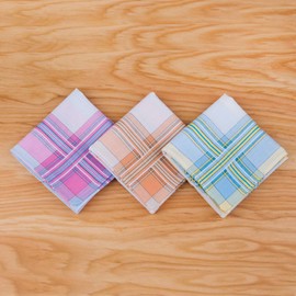 HOULIFE Ladies 100% 60S Combed Cotton Handkerchiefs Womens Soft Stripe Checkered Pattern Coloured Plaid Hankies for Wedding Party 6/12 Pieces 28x28cm Christmas Gifts