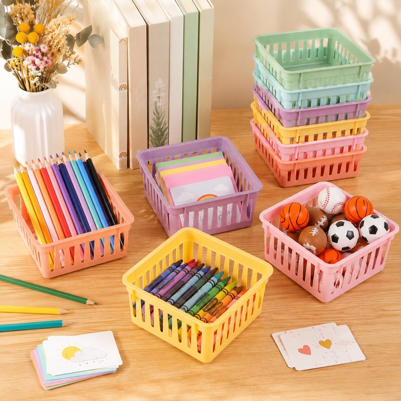 gisgfim 12 Pack Small Plastic Baskets for Organizing Classroom Storage