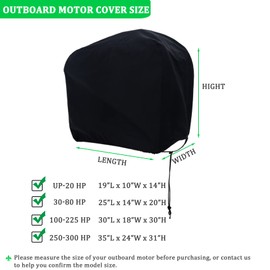 DURCOVER Outboard Motor Half Cover, Waterproof Oxford Fabric, Boat Motor Cover Half Outboard Cover, Universal Boat Engine Cover UP-20HP Black