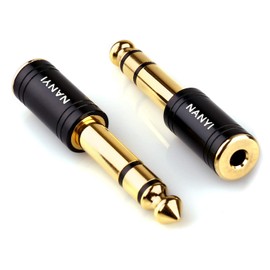 NANYI 1/4'' Male to 1/8'' Female Stereo Adapter Cables Connector, Upgrade 6.35mm Jack Stereo Plug Male to 3.5mm Jack Stereo Socket Femle for Headphone Adapter, Amp Adapte, Black 2-Pack
