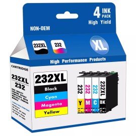SAOUOT 232XL Ink Replacement for Epson WF-2930 XP-4205 XP-4200 WF-2950 (4-Pack)