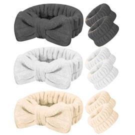 VERALY.MX Set 3 Diademas y Muñequeras Skincare Cuidado Facial Para Sujetar El Cabello Aplicar Mascarillas Tratamientos Faciales Y Cosméticos Spa En Casa (Negro/Blanco/Beige, Unitalla)