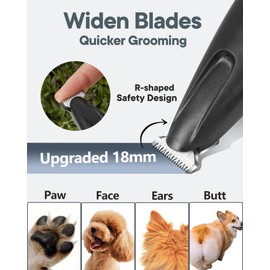 FURBONA Upgraded Dog Paw Trimmer with LED Light, 18 mm Widen Blade, 35 dB Low Noise, LED Display, Fully Waterproof, Rechargeable Clipper for Dogs Cats Trimming Paws, Eyes, Ears, Face, and Rump (Black)