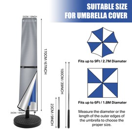 Neween Patio Umbrella Parasol Cover - 210D Waterproof Outdoor Market Umbrella Cover - Fits Market Umbrella 6-9 Feet,Gray