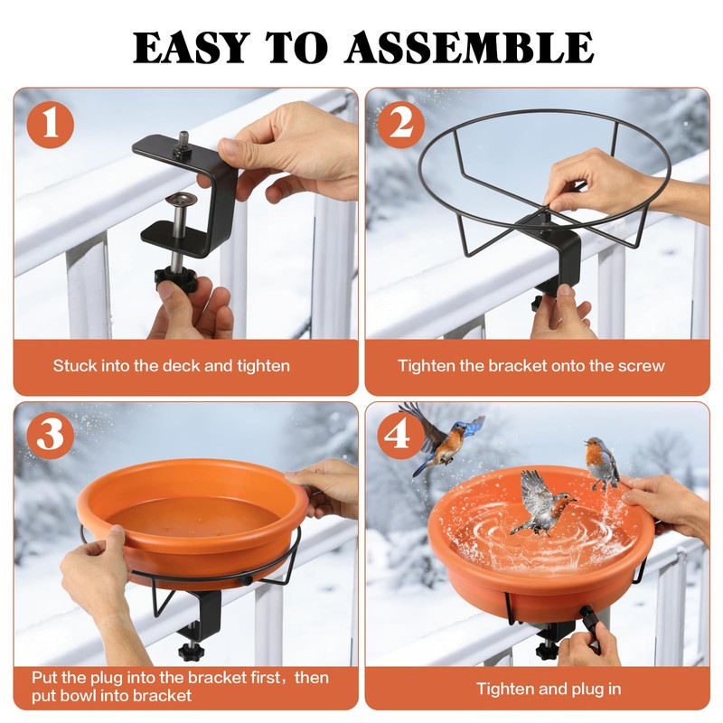 HRAYLTOP Deck Mounted Heated Bird Bath for Outdoors for Winter,