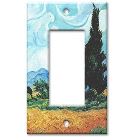 Art Plates - Single Gang Rocker OVERSIZE Switch Plate/OVER SIZE Wall Plate - Van Gogh: Yellow Wheat & Cypresses