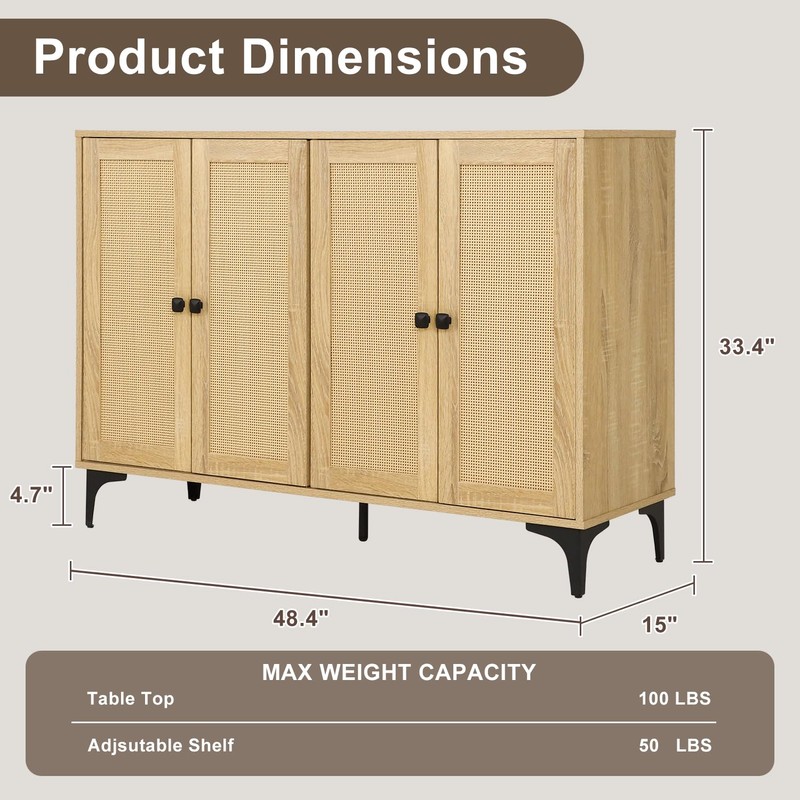 Rattan Cabinet, Buffet Cabinet with Storage