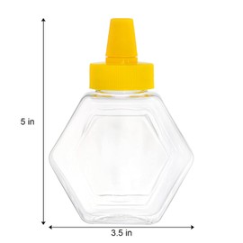 Elsjoy 16 Pack Plastic Honey Bottle Jars, 7 Oz Honey Squeeze Bottles Empty Honey Jars with Spout, Refillable Condiment Squeeze Bottles Clear Honey Container for Storing and Dispensing, Hexagon Shape