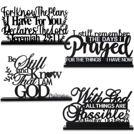 Blulu 4 Pack Inspirational Table Decorations Wooden Christian Faith Bible Verse Centerpieces Black Motivational Prayer Room Blessed Signs for Home Office Living Room Kitchen Farmhouse Art Decor