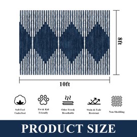 HelloTree Area Rug for Living Room 8x10 Washable Geometric Moroccan Rug Stripe Farmhouse Bohemian Minimalistic Non Slip Non Shedding Ultra Thin Soft Rug for Bedroom Office DiningRoom Nursery-Blue