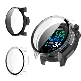 YAJOJO (2 Pack) Protective Case for COROS PACE Pro, Full Coverage PC Bumper with Tempered Glass Screen Protector, Shockproof Scratch-Resistant Shell for COROS PACE Pro Smartwatch,Black+Clear