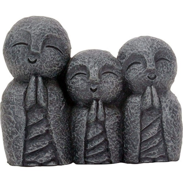 Eastern Enlightenment Jizo Monks Smiling and Praying Statue, 3 Inch Dark Grey Desk and Shelf Decoration