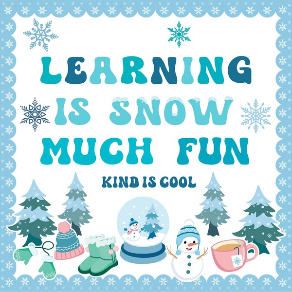 Mosailles 66PCS Winter Bulletin Board Kit Snowflakes Boarders Snowman Cutouts