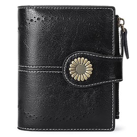 Cartera para Mujer de Piel, con Bloqueo RFID, Billetera Pequeño con Cremallera, Monedero de Dama Minimalista, Tarjetero Moda de Gran Capacidad, Regalos para Chicas y Mujeres (Negro)