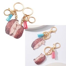 YUNNESS 2 Pieces Acrylic Hedgehog Keychains Handmade Parent-Child Pendant Keychain Fashion Bag Backpack Decoration Couple Keychain