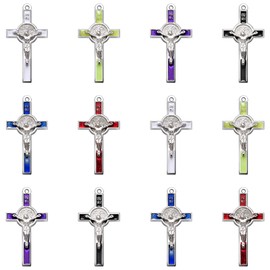 MESARCH 30Pcs Sant Benedict Medal Jesus Cross Charms Alloy Religious Enamel Crucifix Pendant for Diy Catholic Rosary Necklace Key Chain Jewelry Making