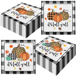 Fall Paper Napkins Decorations,40pcs Black White Buffalo Plaid Pumpkin Thanksgiving Guest Towels for Autumn Theme It's Fall Y’all Party Supplies