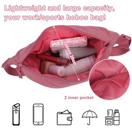 Jiusely Crescent Hobo Cross Body Bag Pink Nylon Dumpling Bag Nylon Crescent Bags Women Nylon Shoulder Bag with Zipper Portable Crescent Purse with Adjustable Strap for Women Daily Use Shopping Work