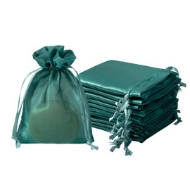 QIANF 20 Pcs Dark Green Small Organza Bags 4X6 inch for Wedding Favors with Drawstring, Mini Mesh Gift Bags Jewelry Pouch for Candy Bridal Shower Party Favor Baby Shower Christmas