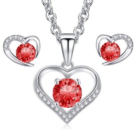 LYL.Adorer Women's Jewellery Set, Heart Necklace, Earrings with 5A Cubic Zirconia, 925 Sterling Silver, Gifts for Women, Sterling Silver, Cubic Zirconia