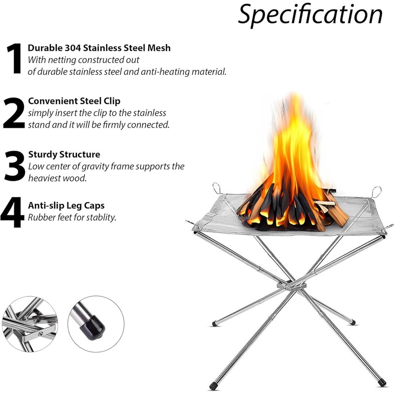 Portable Fire Pit for Camping, Outdoor Foldable Firepit Fireplace with