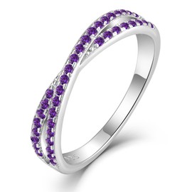 Vesitim Stackable Ring for Women 925 Sterling Silver X Criss Cross Ring Wedding Eternity Band Birthstone Jewelry Size 5-10, 5, Sterling Silver, created purple amethyst