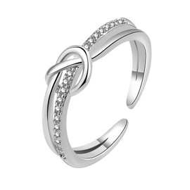 MYGLOAR 925 Sterling Silver Women Rings 925 Sterling Silver Love Knot Rings for Women Adjustable Opening Ring Jewelry Cross Rings for Women Statement Rings for Women with Cubic Zirconia