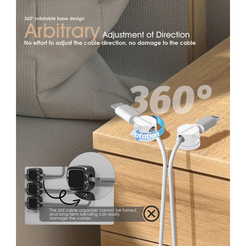 Nearockle Magnetic Cable Clips Upgraded Strong Magnetic Cord Holder (White,