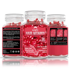 Elevate Hair Serum Capsules Keratin Treatment with Moroccan Oil, Argan Oil, Vitamin Pro B5 - Treatment Oils for Frizzy & Damaged Hair - Color Safe & Heat Protectant - 60 Hair Oil Conditioner Capsules