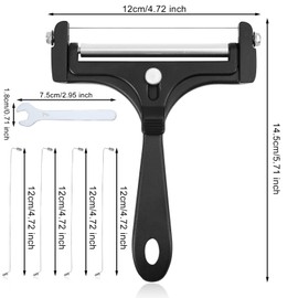 6pcs Cheese Slicer Kit, Stainless Steel Wire Cheese Cutter with 4 Extra Wires & Wrench Cheese Slicer Handheld Butter Cutter Food Slicer for Block Cheese Butter (Black)