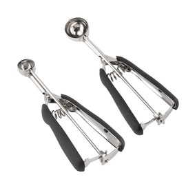 Small Cookie Scoop Set - 2 PCS Include 1 tsp / 1Tbsp Cookie Dough Scoops, Cookies Scoops for Baking, Made of 18/8 Stainless Steel, Good Soft Grips, Quick Trigger Release