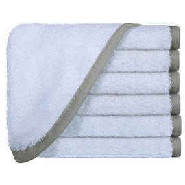 QCS Towels - Hotel Collection 6 Pack Premium White Face Cloths Towels, 100% Cotton Ring Spun Flannels Wash Cloths - 30 x 30 cm - Highly Absorbent and Soft Feel Fingertip Towels