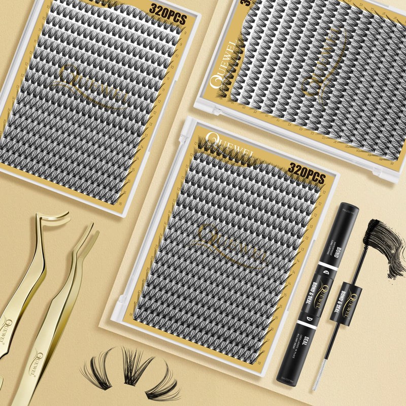 Quewel Individual Eyelashes, 320 Pieces, Individual Eyelashes for Eye Make-up,