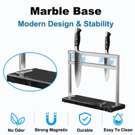 HomeSimplex Magnetic Knife Block Stand - Marble Base Magnetic Knife Holder for Counter Top - Double Sided Knife Block without Knives - Stainless Steel Magnetic Kitchen knife holder - Black