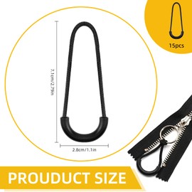 15PCS Nylon U-Shape Zipper Pulls, Heavy Duty Zipper Tags Replacement for Backpack, Luggage, Jacket, Purse & Travel Cases - Black White Gray (5PCS Each) - Zippers Cord Extensions