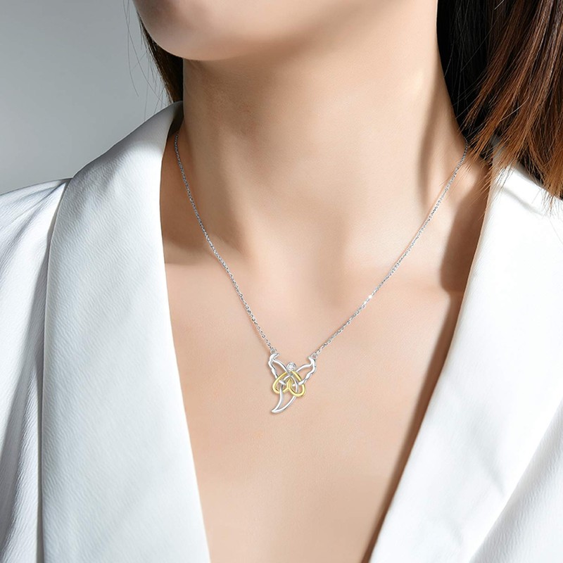 SIMONLY Celtic Knot Angel Pendant Necklace 925 Sterling Silver Celtic