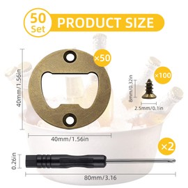 Ohiyoo 50 Set DIY Bottle Opener Inserts - Stainless Steel Metal Insert Kits - Bronze Resin Finish - Beer Bottle Opener DIY Hardware
