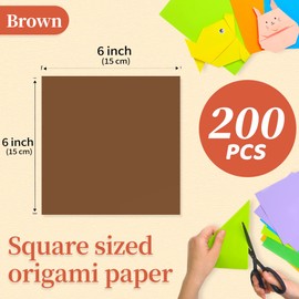 IOOLEEM Origami Paper, 200 Sheets, Brown Origami Paper, 6 Inch Square, Double Sided Colored paper.