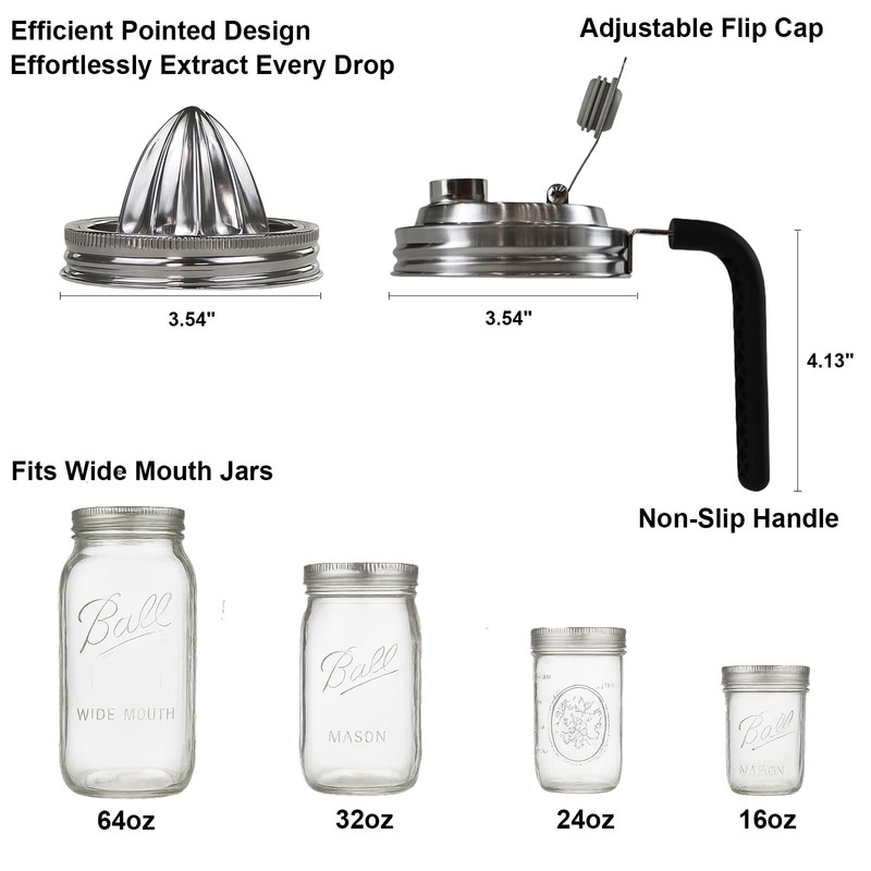 Stainless Steel Mason Jar Pour Spout & Juicer Lid, Reusable