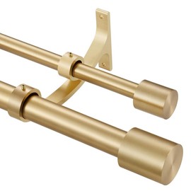 Warm Gold Double Curtain Rods 72-144" (6-12ft), Decorative Double Drapery Rod with Cap Finials, 1 Inch Front and 5/8 Inch Back Heavy Duty Double Window Rods, Adjustable Dual Curtain Rod Warm Gold